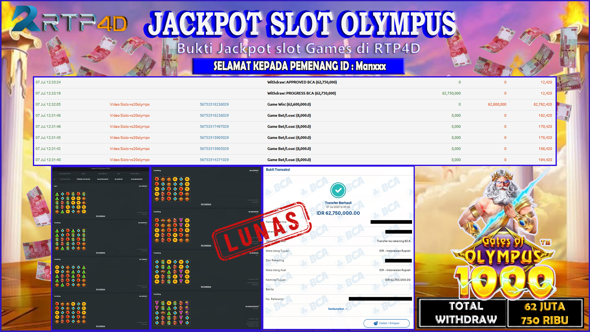 RTP4D Jackpot Slot Rp 62.750.000 ~ LUNAS