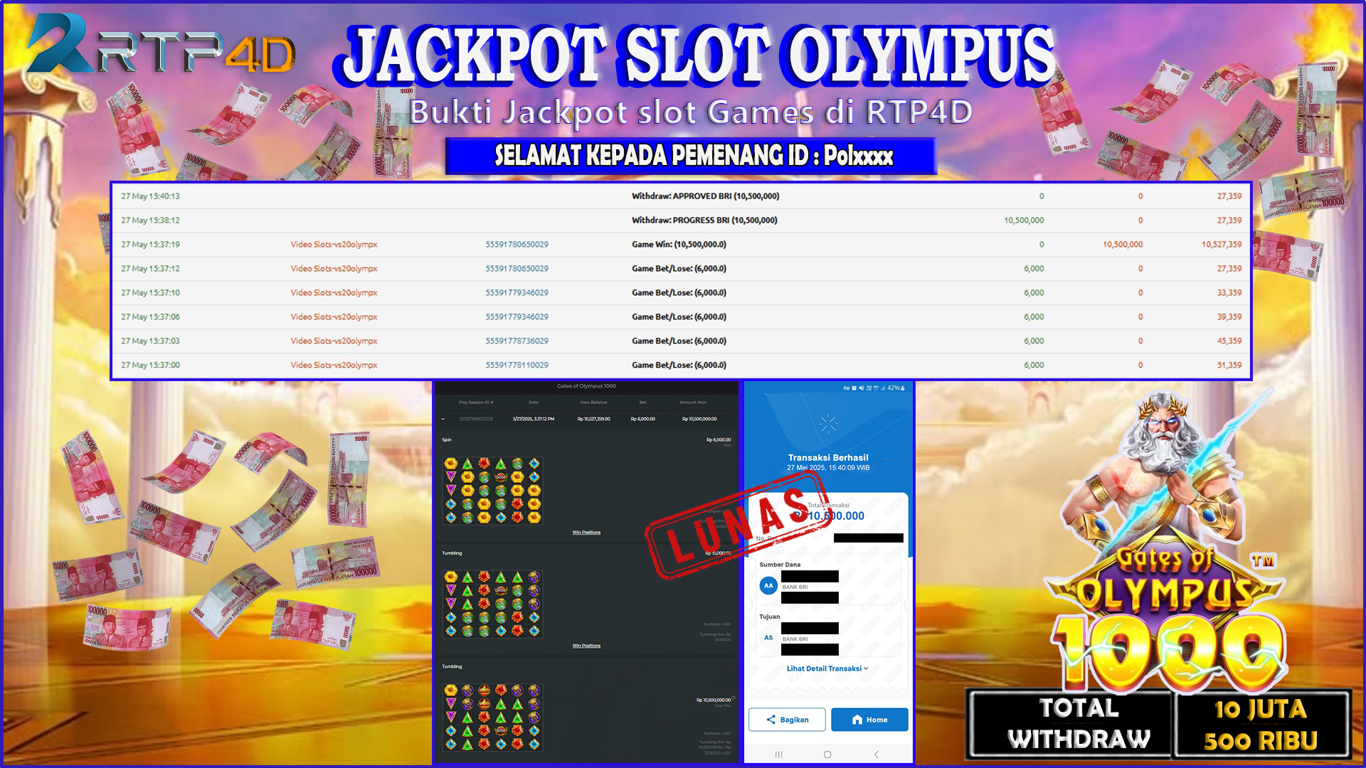 RTP4D Jackpot Slot Rp 10.500.000 ~ LUNAS