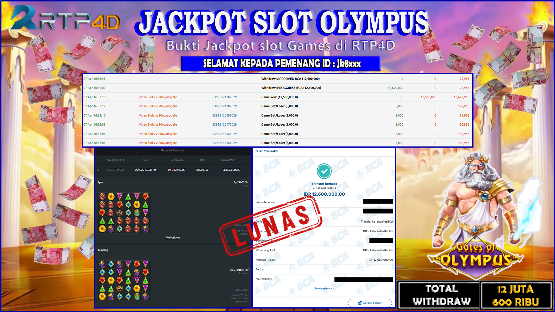 RTP4D Jackpot Slot Rp 12.600.000 ~ LUNAS