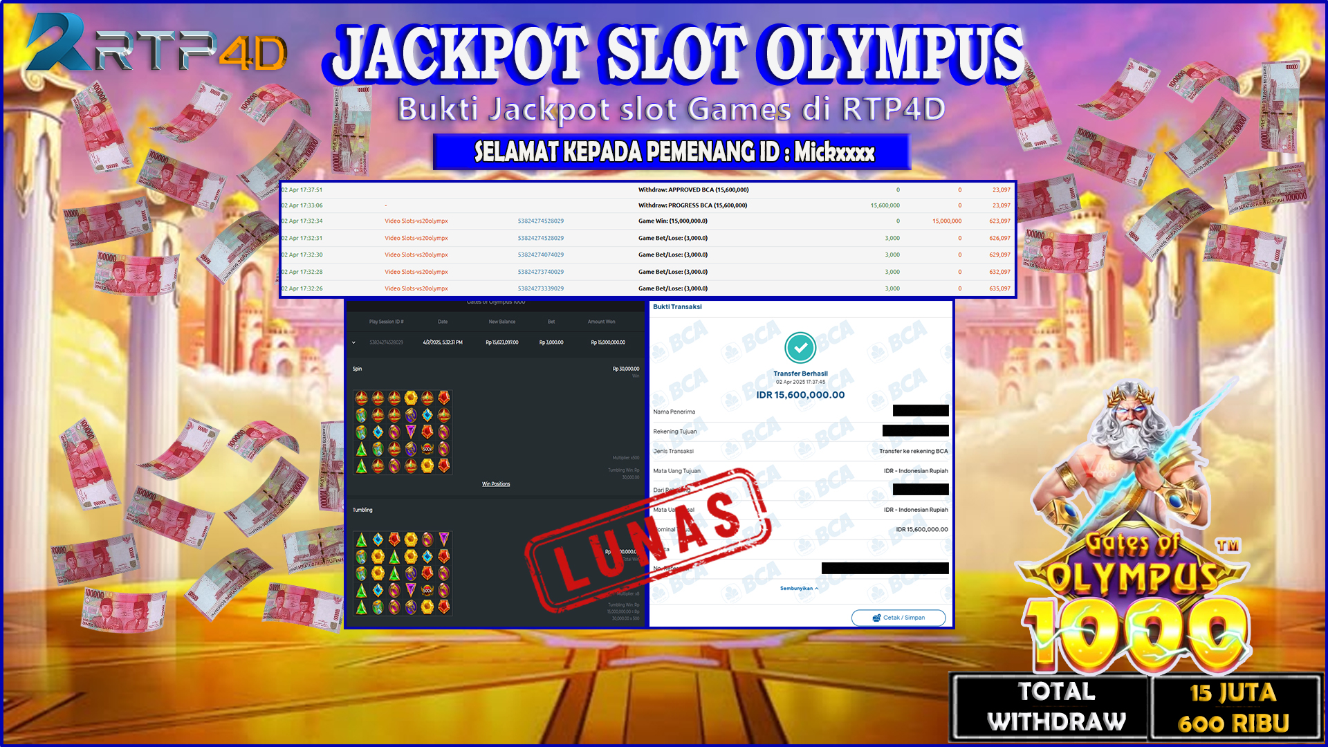 RTP4D Jackpot Slot Rp 15.600.000 ~ LUNAS