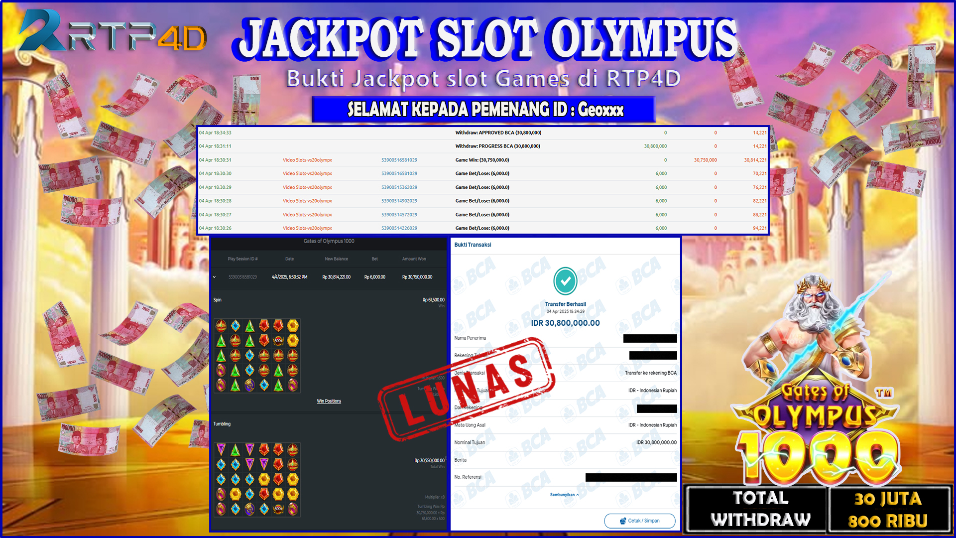 RTP4D Jackpot Slot Rp 30.800.000 ~ LUNAS
