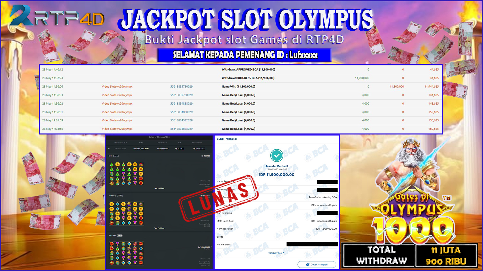 RTP4D Jackpot Slot Rp 11.900.000 ~ LUNAS