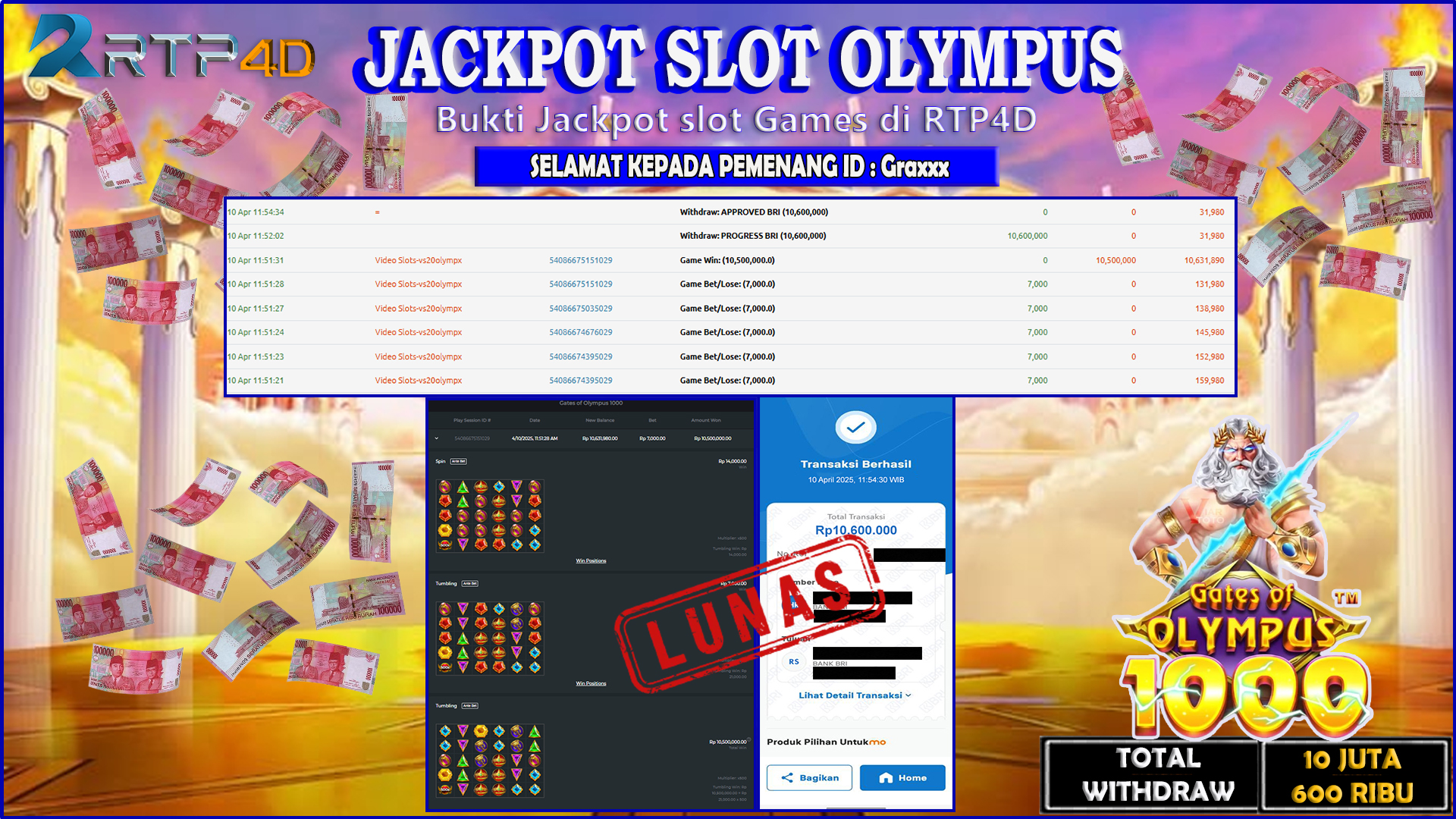 RTP4D Jackpot Slot Rp 10.600.000 ~ LUNAS
